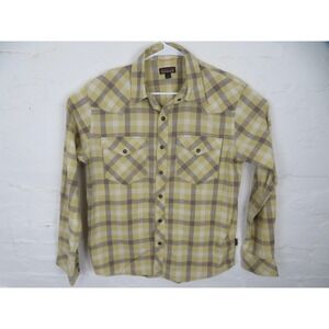 Patagonia Shirt Mens Small Yellow Brown Plaid Western Snap Long Sleeve Hemp
